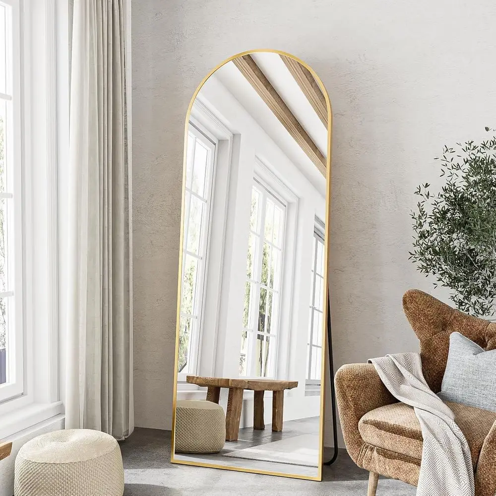 

Arched Wall Mirror with Stand, Large Full-Length Gold Mirror for Bedroom and Living Room