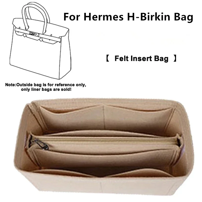 

Durable Bag Organizer Soft Felt Liner Pocket Accessory For Hermes H-Birkin 25 30 35 Handbag Expand Storage Space Insert Pocket