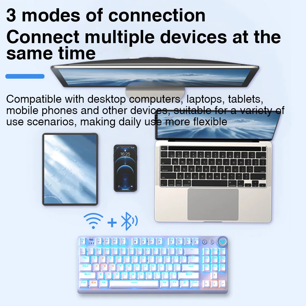 AULA Wireless Mechanical Gaming Keyboard 87 Key Three-modes 2.4G/Bluetooth/Wired Backlight Keyboard for Windows/Mac/IOS/Android