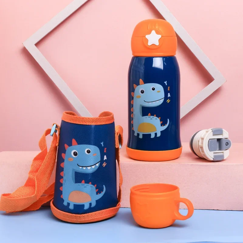 Cartoon Pegasus Strap Press Bounce Vacuum Mug Vacuum Antler Cloth Cover Straw Big-bellied Cup Double Lid Children's Pot