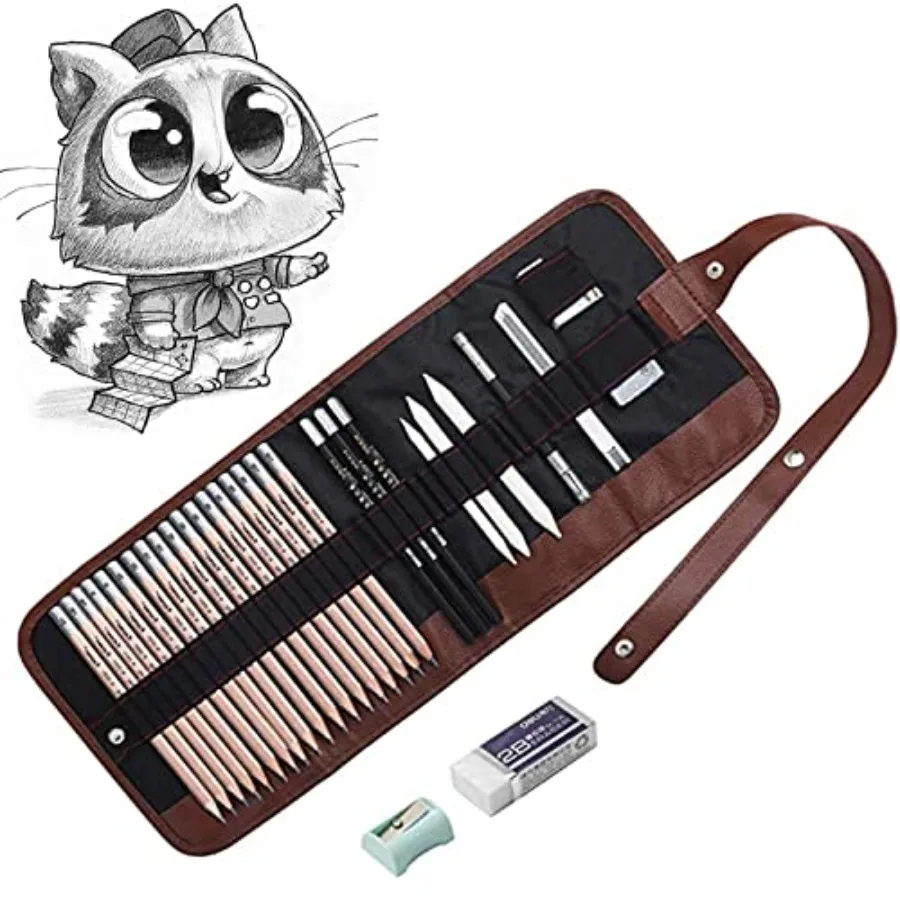 Drawing Pencils, Sketch Pencils Graphite 12B 8B 7B 6B 5B 4B 3B 2B B HB 2H and Charcoals Art Supplies for Sketching and Drawing,