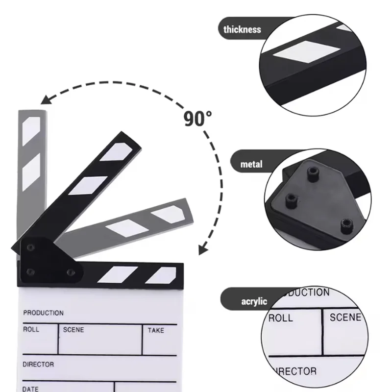 -N07R New Compact Size Clapboard Clapper Board Dry Erase TV Movie Film Cut Action Scene Clapper Board Black & White Stick
