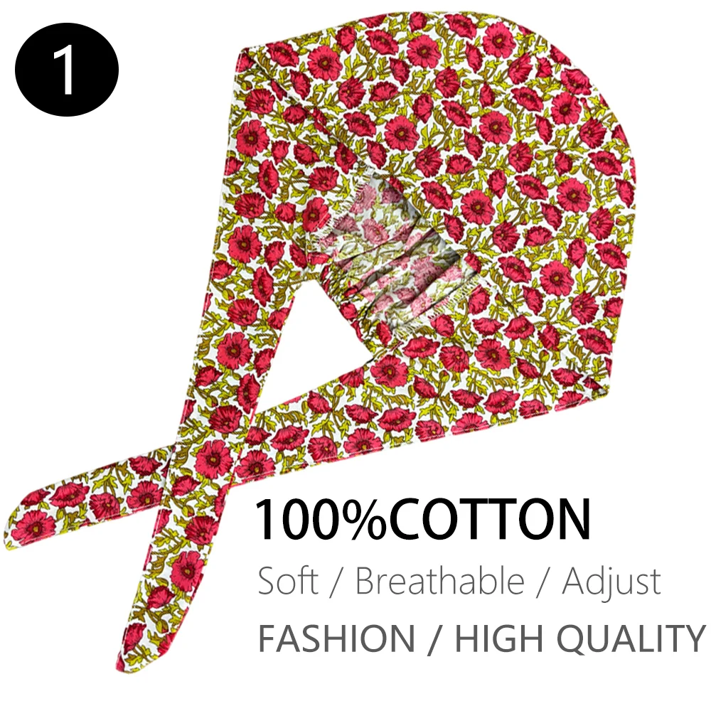 Unisex Surgical Cap Cotton Breathable Adjustable Sweat Nurse Doctor Dental Hospital Hat Medical Surgical Headwear dinosaur print
