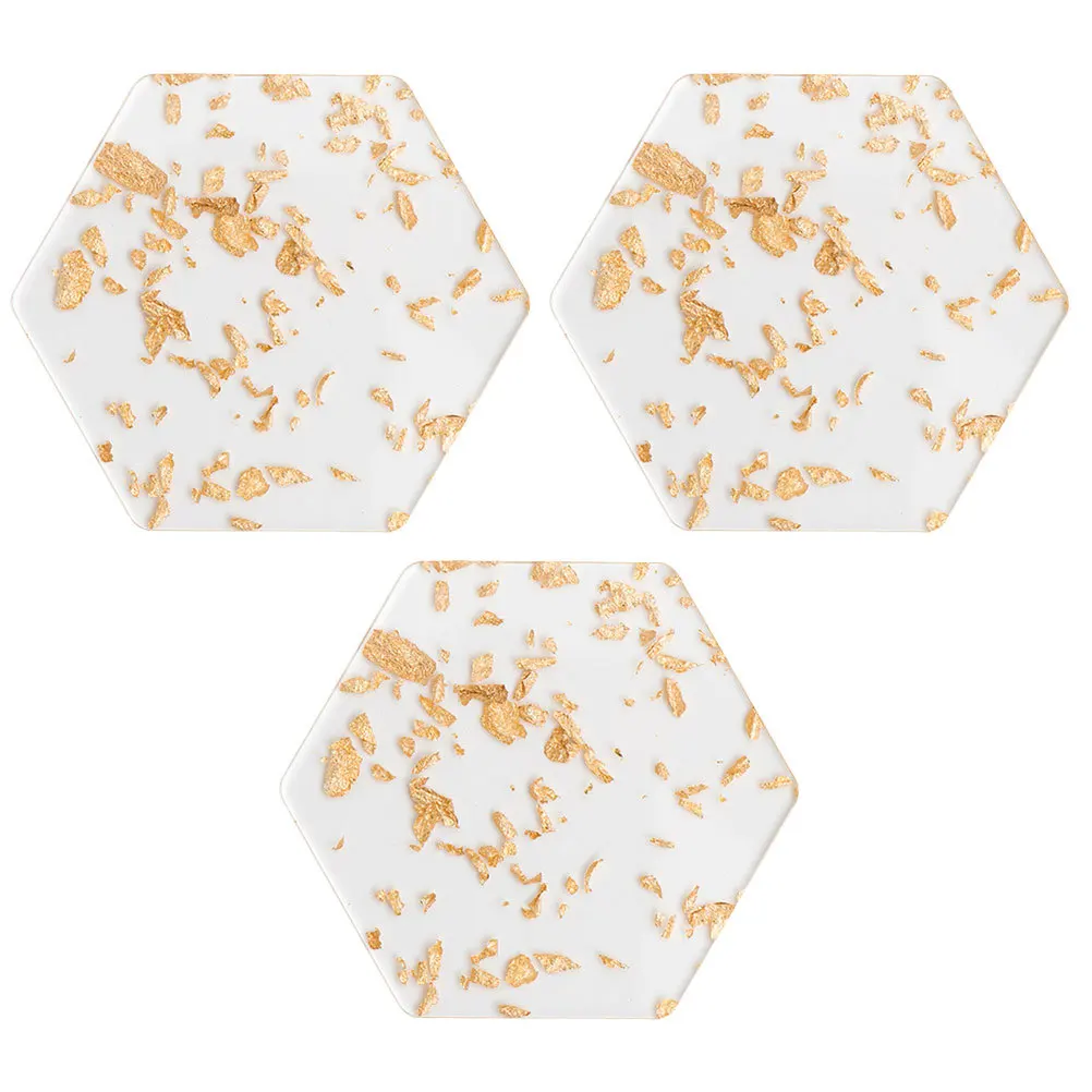 

3Pcs Hexagon Acrylic Coasters Nordic Style Household Cup Mats Nonslip Heat Insulation Drink Coaster Set for Coffee Table Desktop