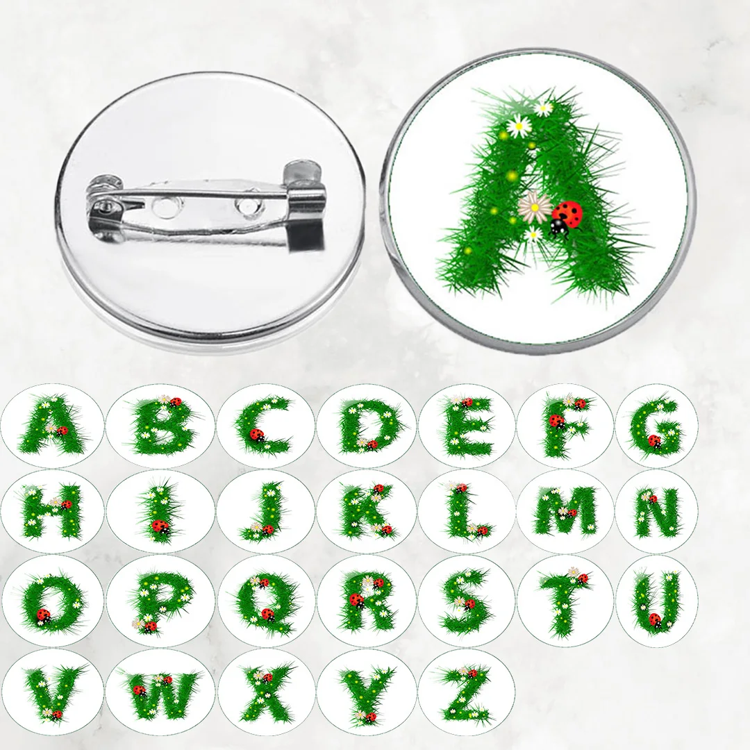 A-Z 26 Letters Fresh Green Letters Alloy Brooch Bag Decoration Clothes Accessories Birthday Gift