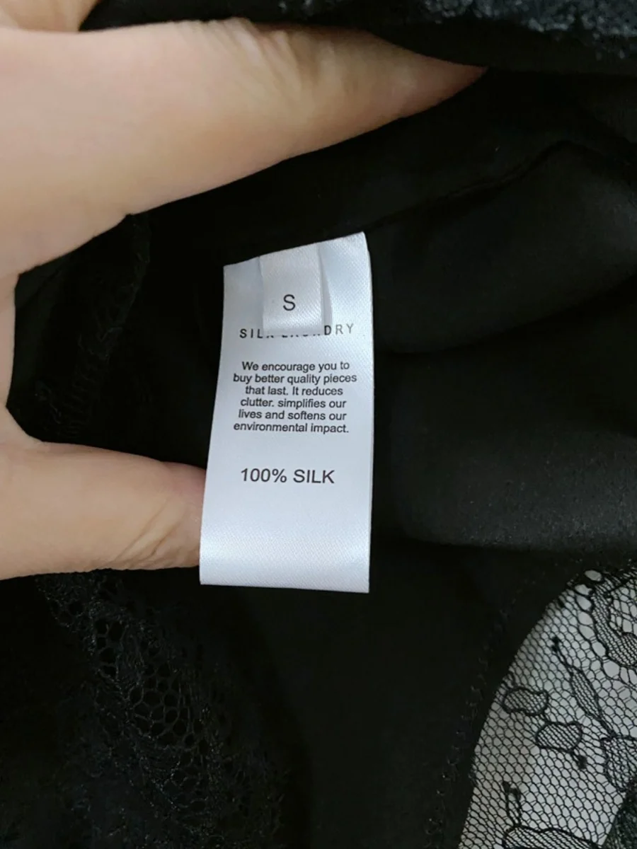 

Australian SL New Outerwear 00% Silk orts Versatile Self-Kept High-End Bla Lace Splicing Base Layer Wide Leg Pants