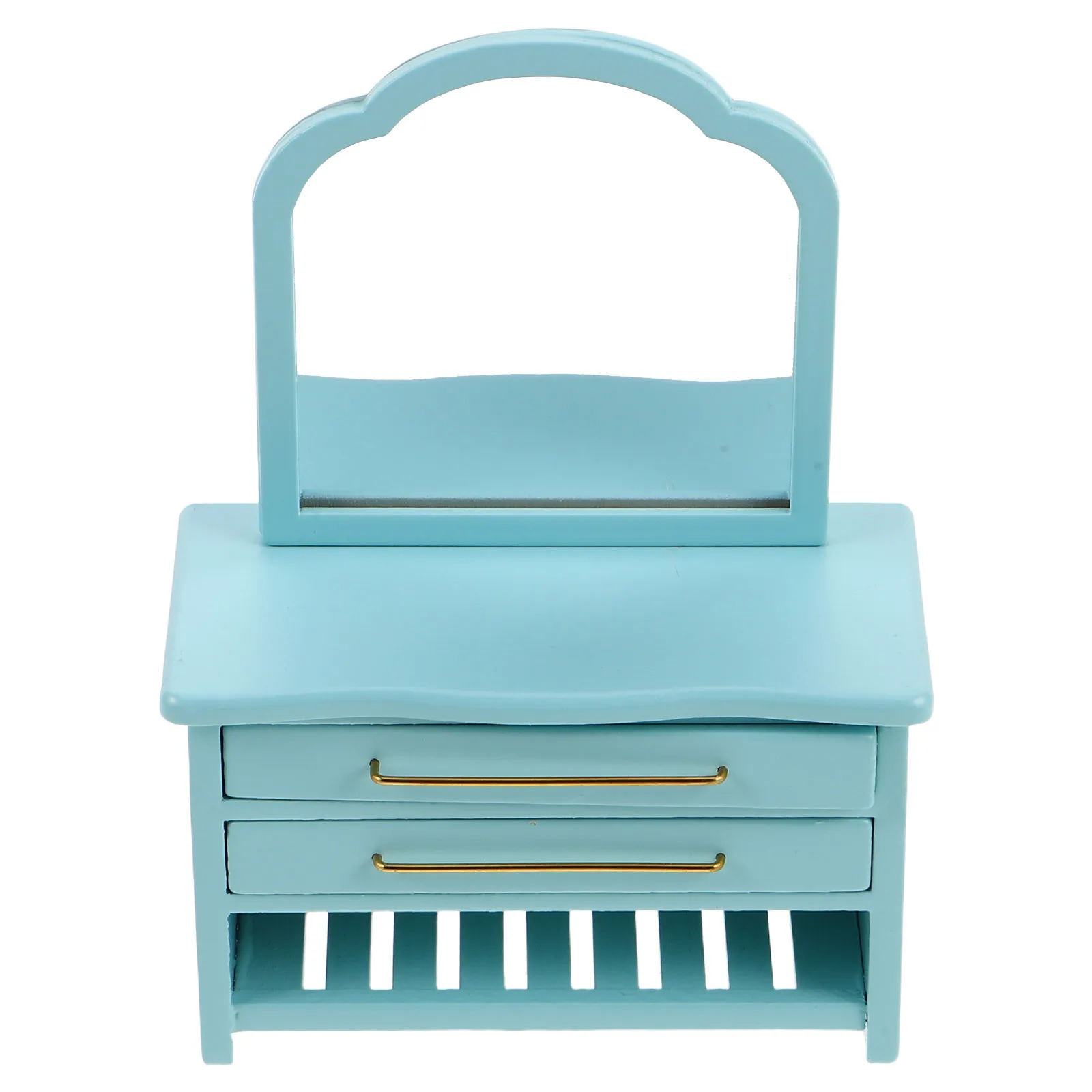 

Miniature Bathroom Cabinet Blue Wooden Mirror Vanity Drawer Compact Dollhouse Bedroom Decoration Mini Cabinet Mini Dresser Table