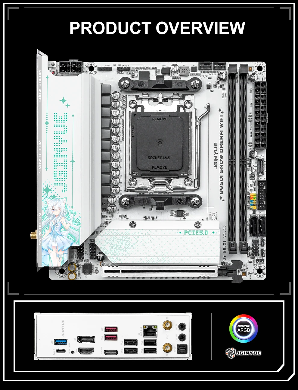 Placa-mãe JGINYUE B850I SNOW D - B650 Itx Motherboard Wifi avaliação e preço