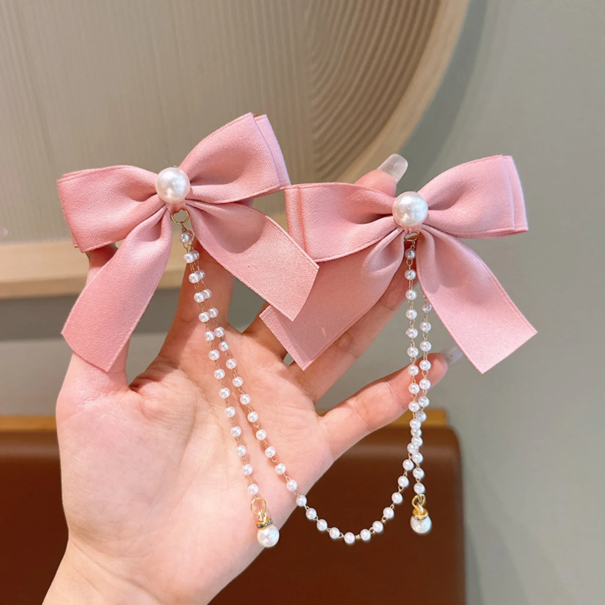 Pearl Bow Hairpin Princess Fringe Forehead Chain A Pair of Bobby Pins Sweet Cute Elegant Hair Accessories