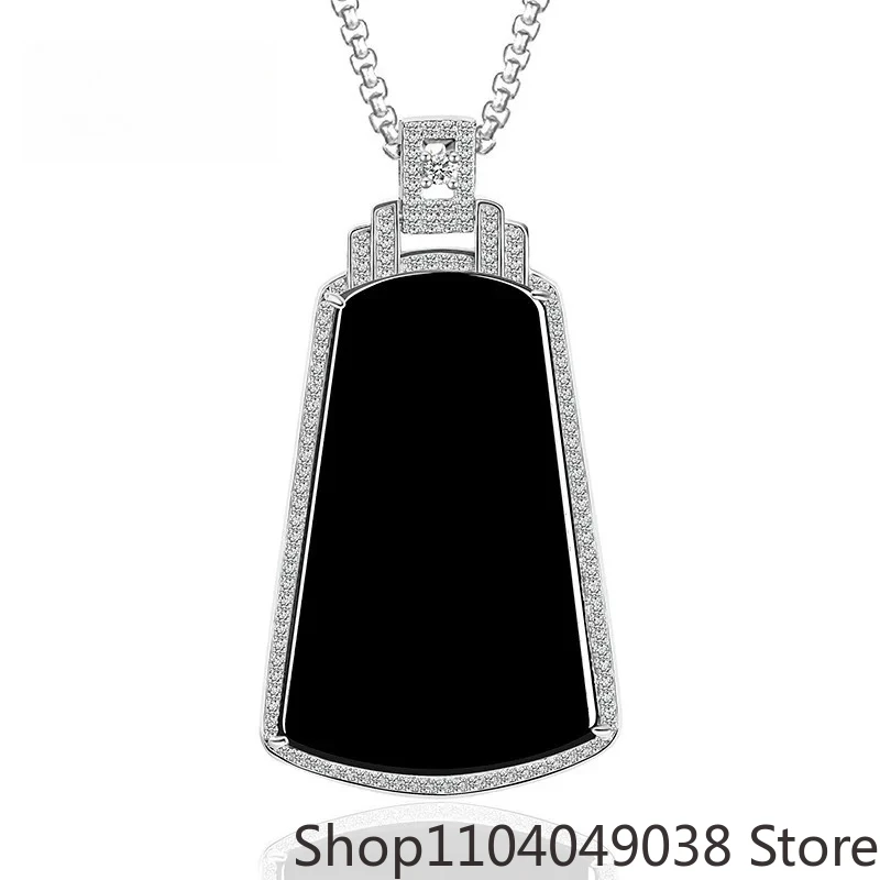 

S925 Silver Inlaid Myanmar A-goods Jadeite Ink Jade Amulet Pendant Fashionable Charm Ice Jade Necklace Men & Women Holiday Gift