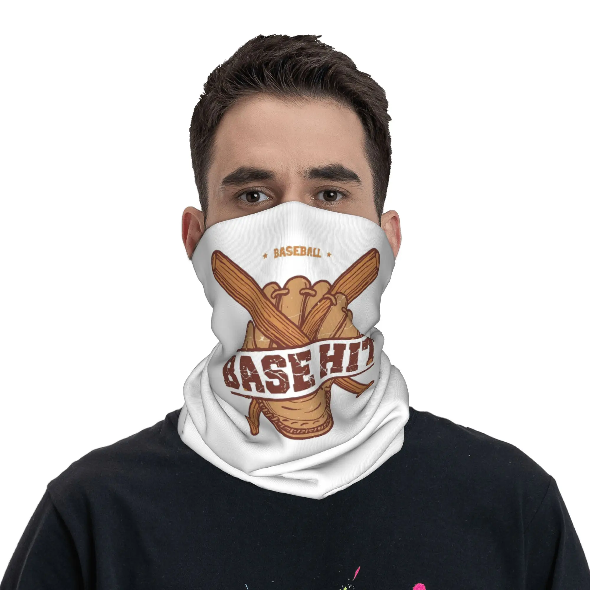 

Base Hit Baseball Bats and Glove Design Bandana Neck Gaiter Printed Wrap Mask Scarf Headwear Hiking Fishing for Men Women Adult