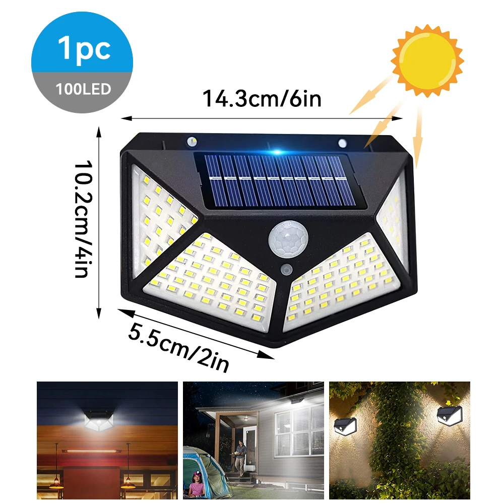 1pc Solar Light, Human Body Sensing Light, 100led, Suitable For Outdoor Use, Villas, Gardens, Parks, Courtyards, Small Sensing L