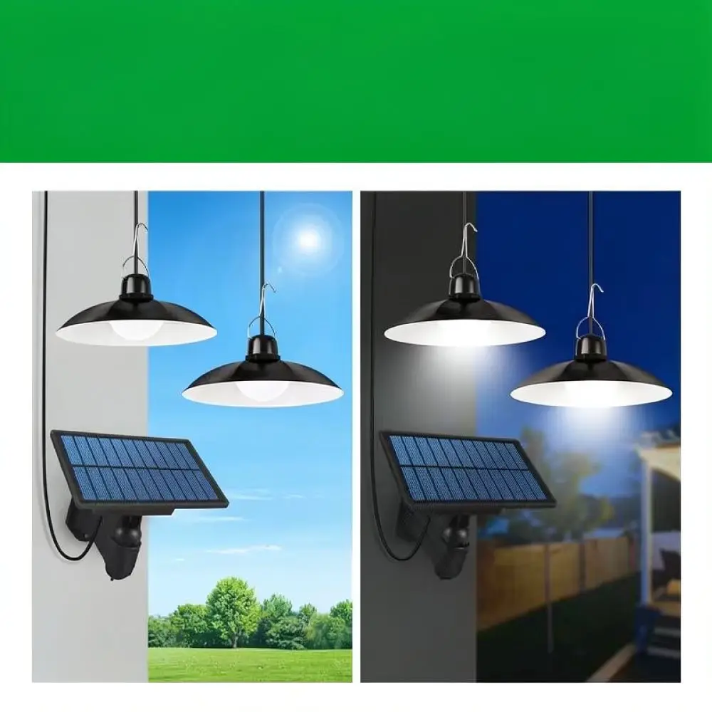 Split Solar Light Dual Head LED Hanging Lamp Outdoor Garden Patio Yard Security Night Lighting Kit Camping Equipment