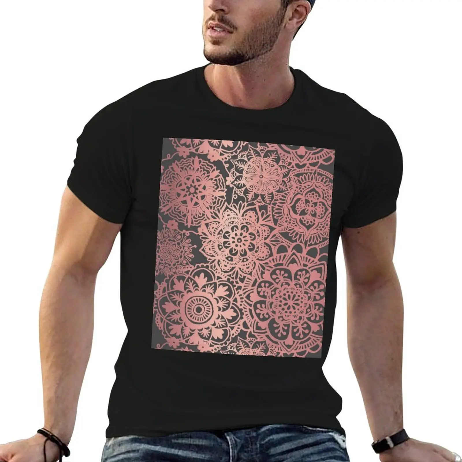 Rose Gold and Grey Mandala Pattern T-Shirt vintage graphic tee blue archive mens vintage t shirts