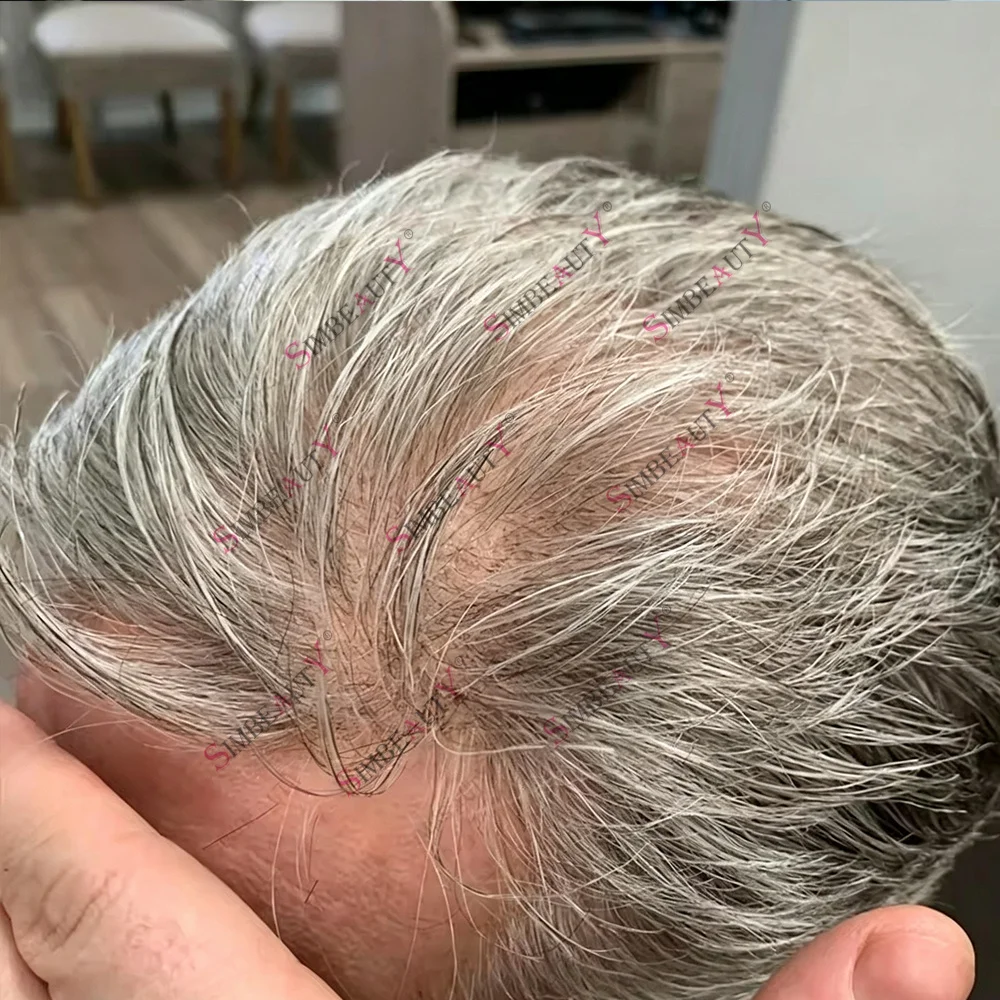 Men's Ultra Thin 0.02mm Skin Super Natural Hairline Toupee 80%Density VLoop 1b50 Human Hair System Man Hair Prosthesis Capillary