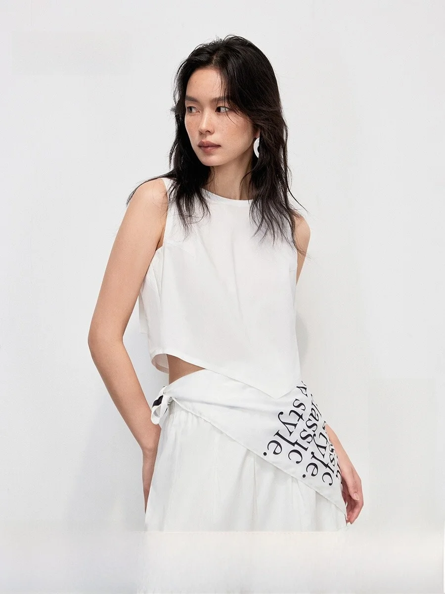 

Женский шифоновый топ Oule Spring Summer с асимметричным узлом, круглым вырезом и цветными вставками, удобный для повседневной носки