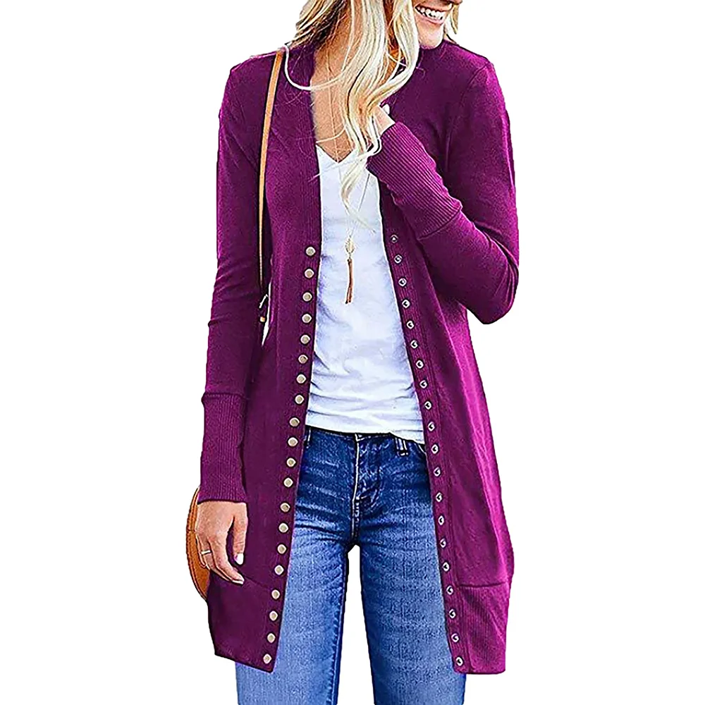 Europäisch-Amerikanischer Strick-Cardigan in Mittellänge mit Seitentasten, Locker Geschnitten, Figurbetont, Lässig, für Pendler, Langarm-Oberbekleidung – Detail 3