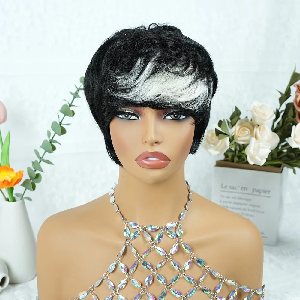 

Короткий парик из натуральных волос разных цветов, парик-пикси из натуральных волос для женщин, короткий черный кудрявый парик-пикси, полностью машинного изготовления, повседневный парик