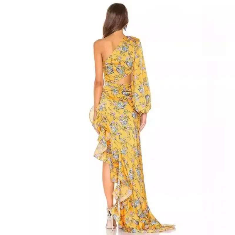 Women Summer Flower Print Two-Piece Bohemian Large Skirt Maxi Skirt Beach Dress Loose Long Maxi Dress