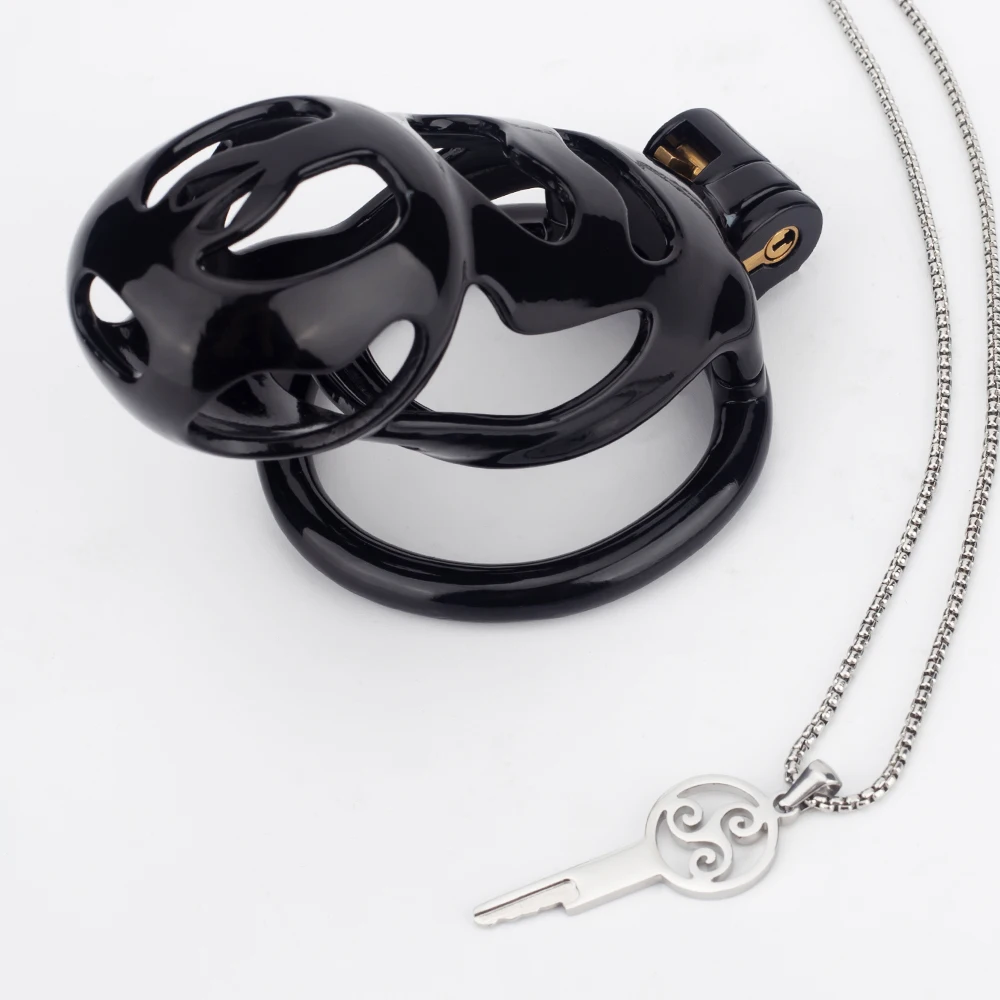 New Chastity Key Necklace and Chastity Cage Combination of BDSM-Shaped Black with Integrated Locks + Key Holder for Adult Games