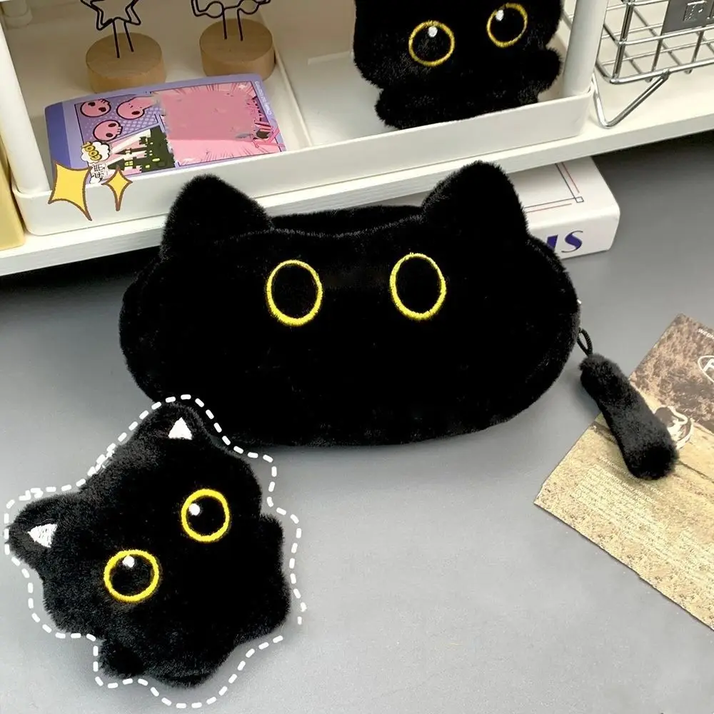 Animal Cat Pencil Case Cute Design Zipper Closure Black Cat Pen Bag Cartoon Soft Touch Stationery Storage Bag School Supplies