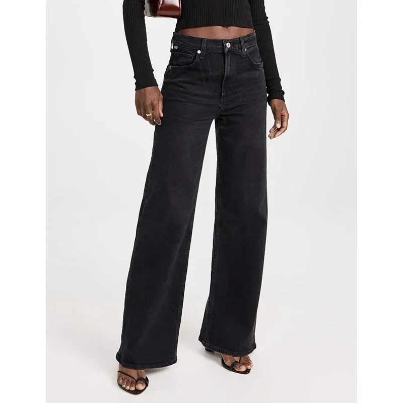 

2025 Lady Chic Fashion Straight Leg Jeans Women Slim Fit Stretch High Waisted Denim Pants Female Retro Pink Beige Cheap Trousers