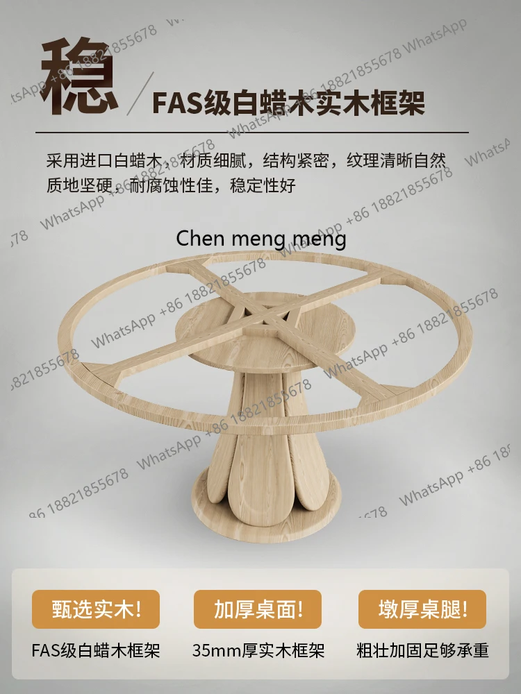 Marmor-Esstisch und Stühle, Kombination aus modernem, schlichtem, rundem Esstisch für den Heimgebrauch in einem mittelalterlichen Stil aus Massivholz