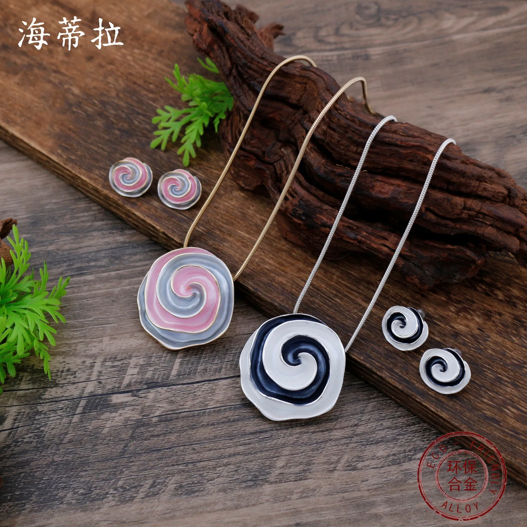 DIY accessories enamel rose stud earrings pendant set women's fashion high-end geometric flower necklace