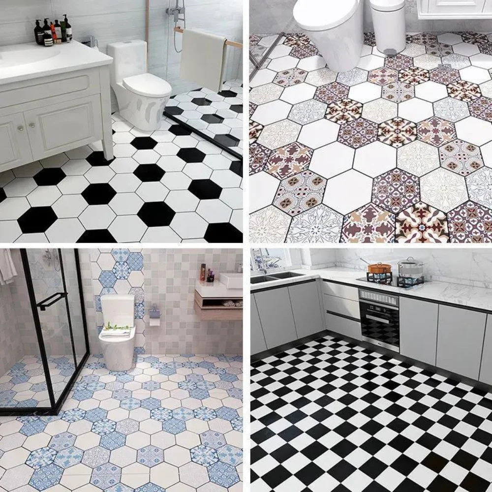 Floor Tiles Stickers Waterproof Bathroom  Decoration Wear-resistant Self-adhesive Renovation For Home Decor Wallpapers Wall