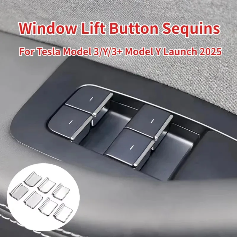 

Накладки на кнопки стеклоподъемников для Tesla Model 3/Y/3+ Model Y Juniper 2025, ABS, 7 шт., хромированные, аксессуары для кнопок управления стеклоподъемниками