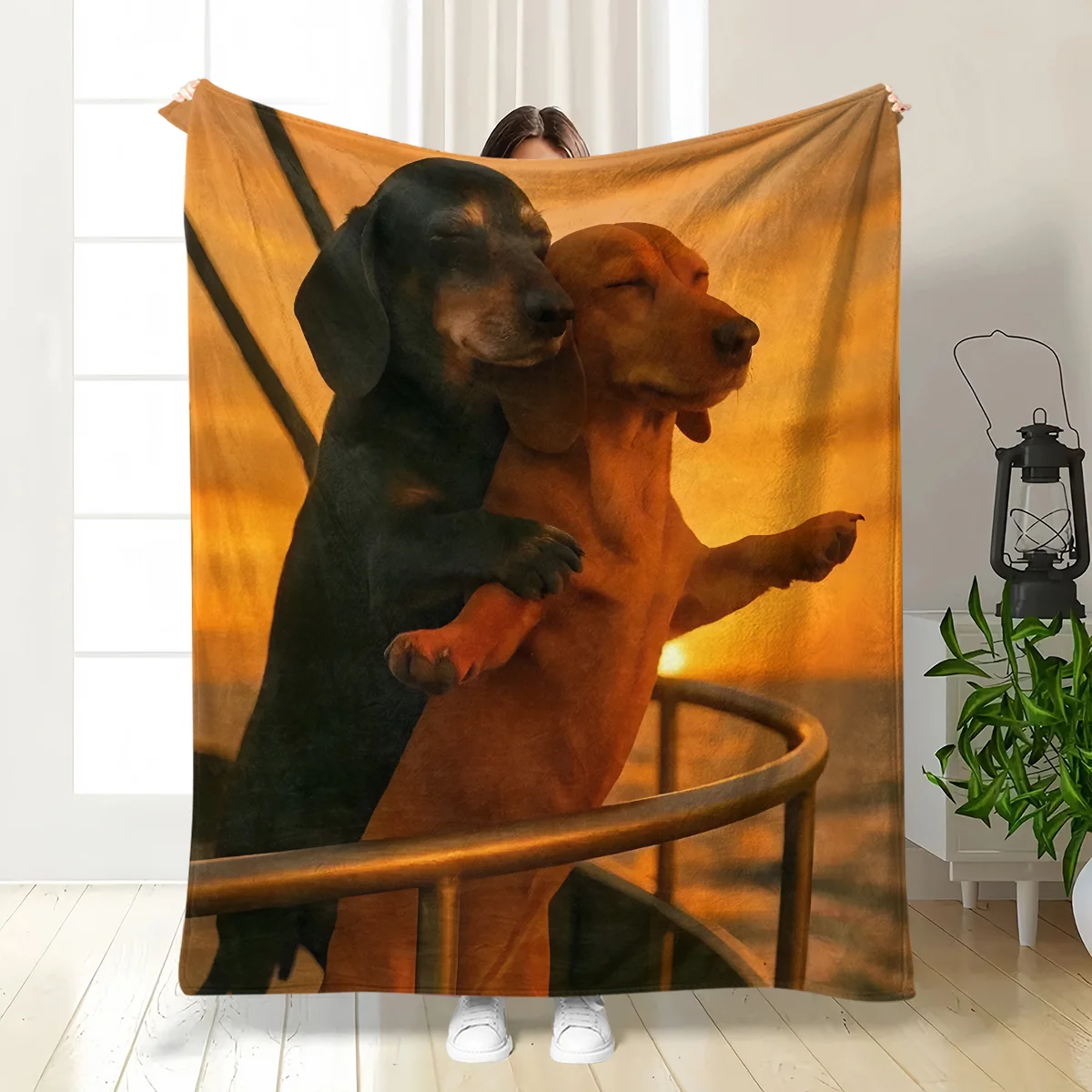 Golden Dog Pair Photo Throw Blanket Pet Lovers Animal Gifts Cozy Couch Decor Picture Print Soft Plush  Golden Dog Pair Photo