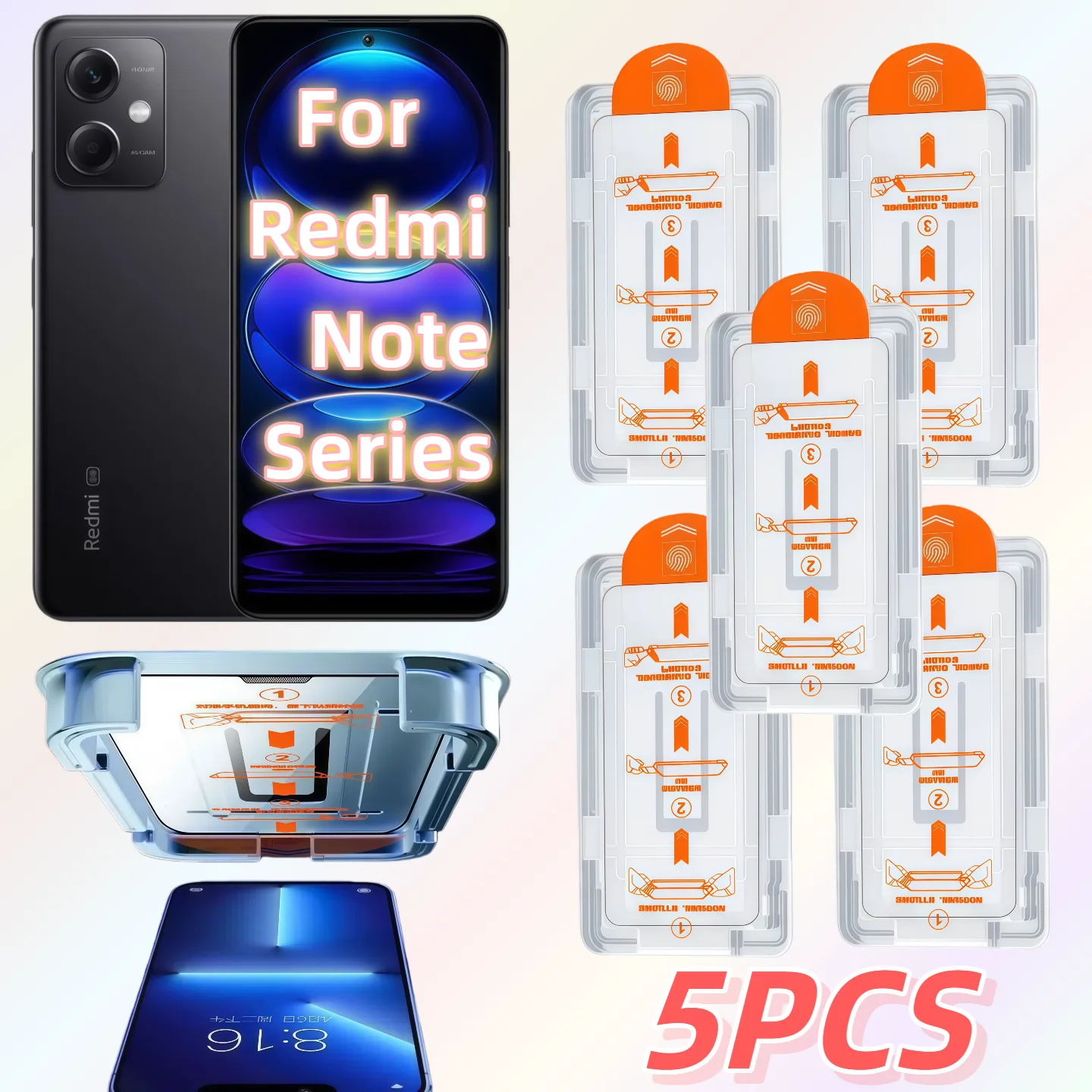 

5PCS HD Tempered Glass Screen Protector for Redmi Note 6/8 Pro/9S/10 Pro/11E/11R/12 Pro/13/14/15 pro - Full Coverage