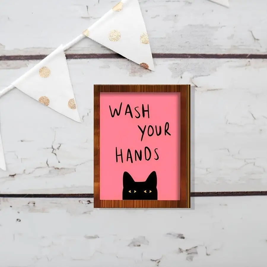 1/5/10/20/50/100pcs Mini Retro Single Layer Wash Your Hands Black Cat Pattern Design Wall Art Decor Wooden Ornament/Farmhouse Wo