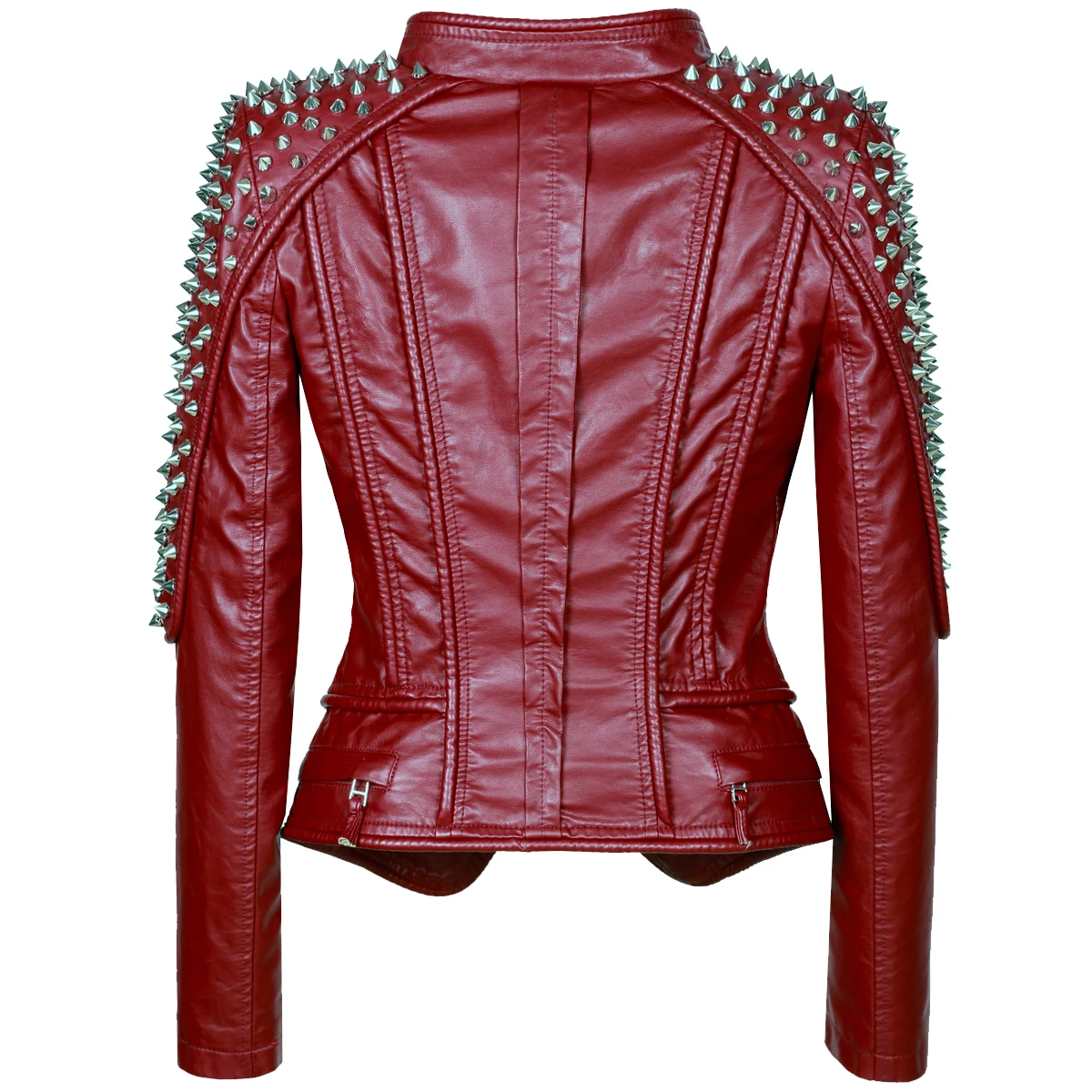 Fashion SX Women\'s Decorative Rivet Large Tight Coat Singer Motorcycle Racing Bicycle PU Jacket