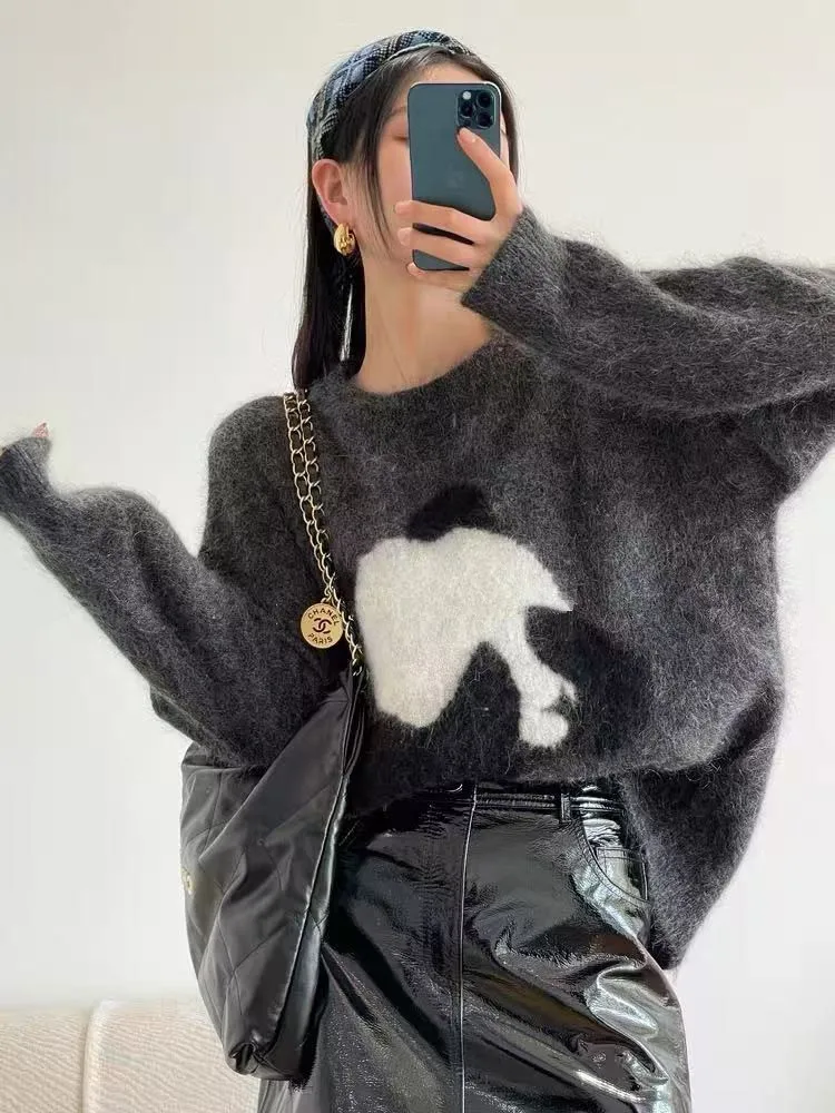 

Hotsweet стиль женский пуловер из матовой шерсти свитер из 100% мериносовой шерсти панда мультяшная одежда осень-зима корейский повседневный милый вязаный свитер