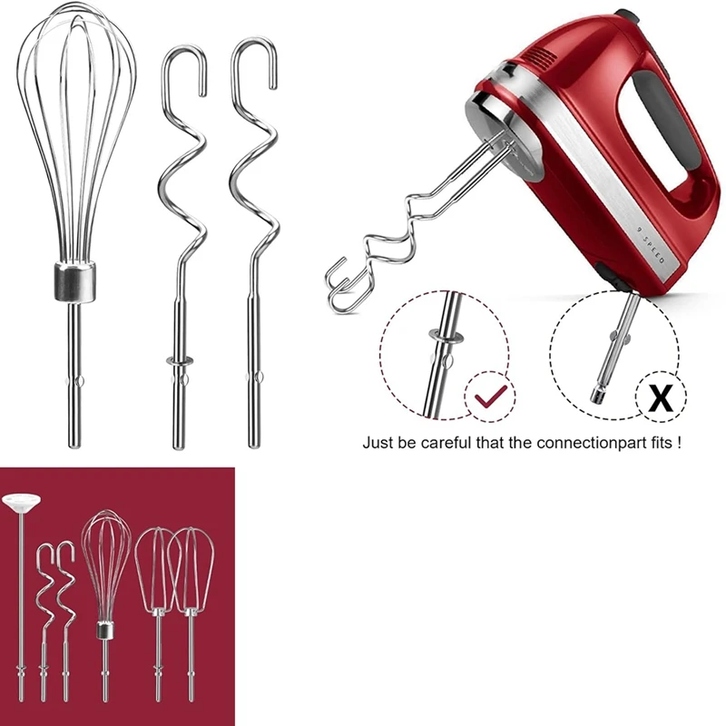 Handmixeropzetstukken Klopper, garde, mengstaaf en deeghaken, roestvrijstalen handmixeraccessoires voor Kitchenaid