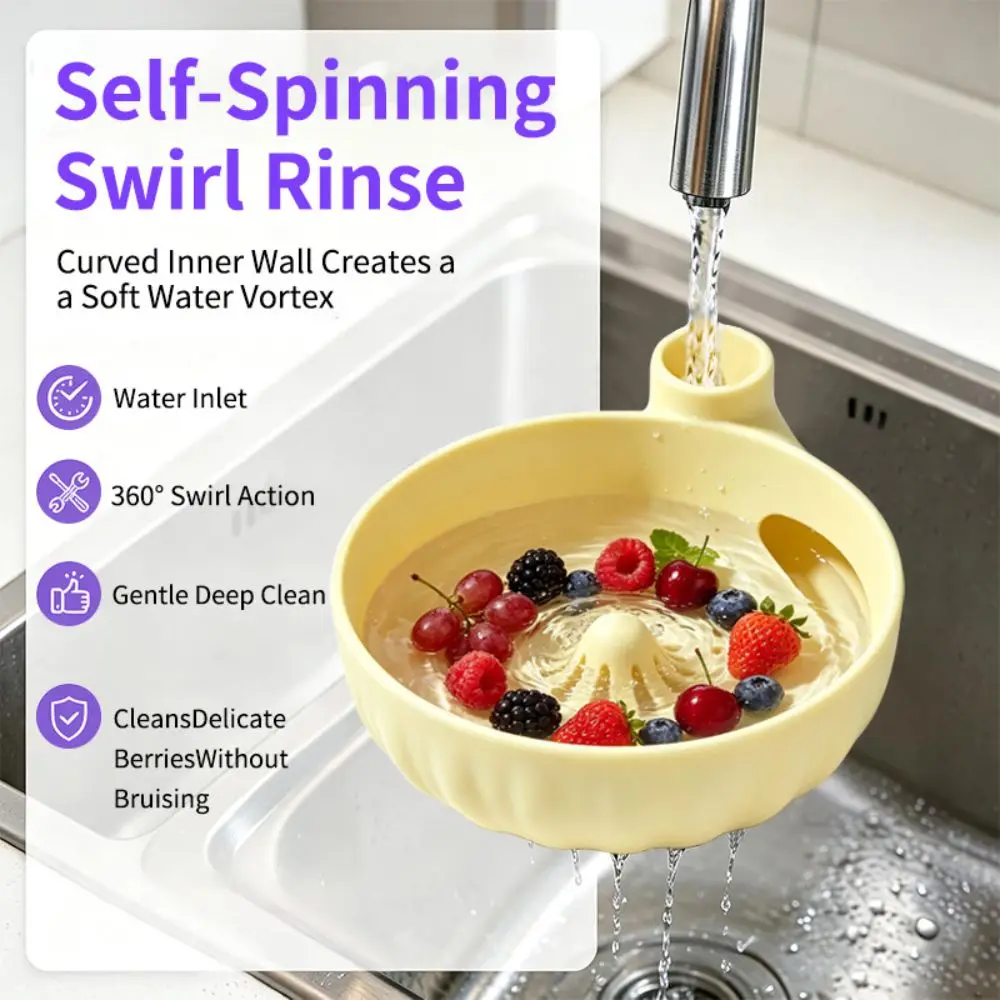 Silicone Berry Washing Bowl Automatic Vortex Quick Drain Berry Rinse Basin Self Spinning Large Capacity Fruit Cleaner Home