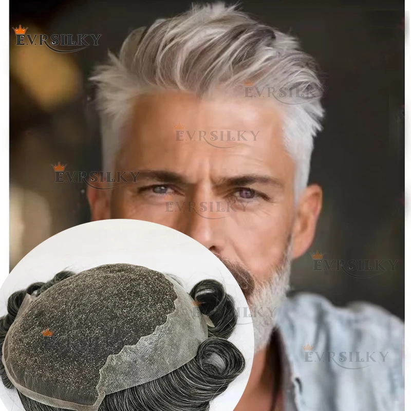 

Undetectable 1b40 1b80 Grey Toupee Q6 French Lace Front Men's Natutal Hairline Thin Skin PU Breathable Male Human Hair Prosthesi