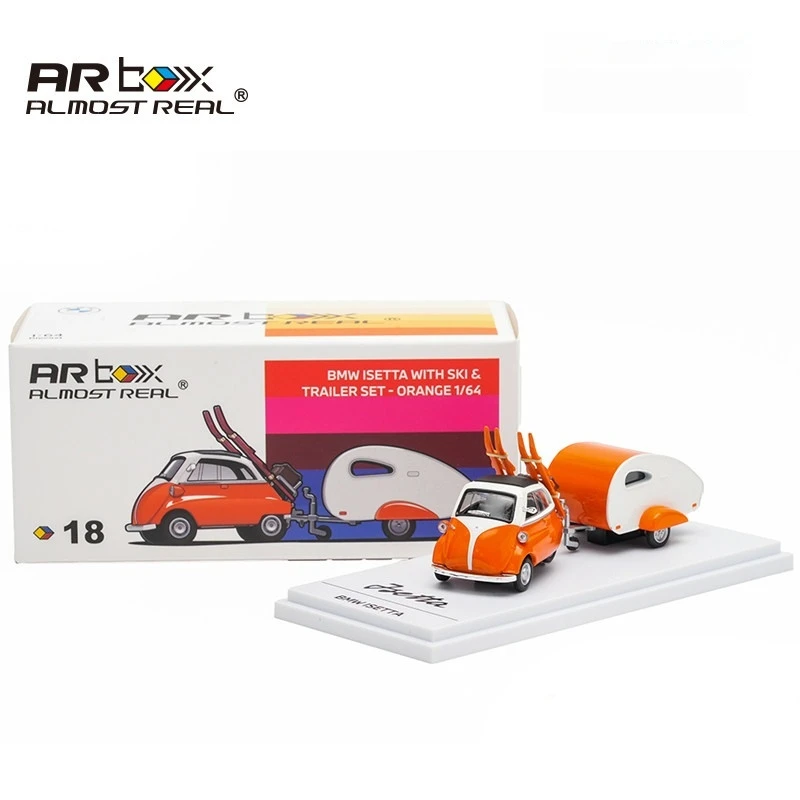 LSETTA Bubble Window/ISETTA with Ski and Trailer Set 1:64 Alloy Car Model AR Box Car Model Trendy Ornament Suitable FestivalGift