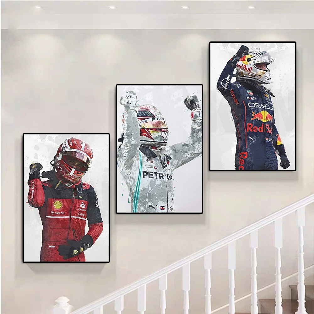 Formula Champion Verstappen Portrait Poster Legendary Racer Schumacher Watercolor Canvas Painting Racing Wall Art Room Decor