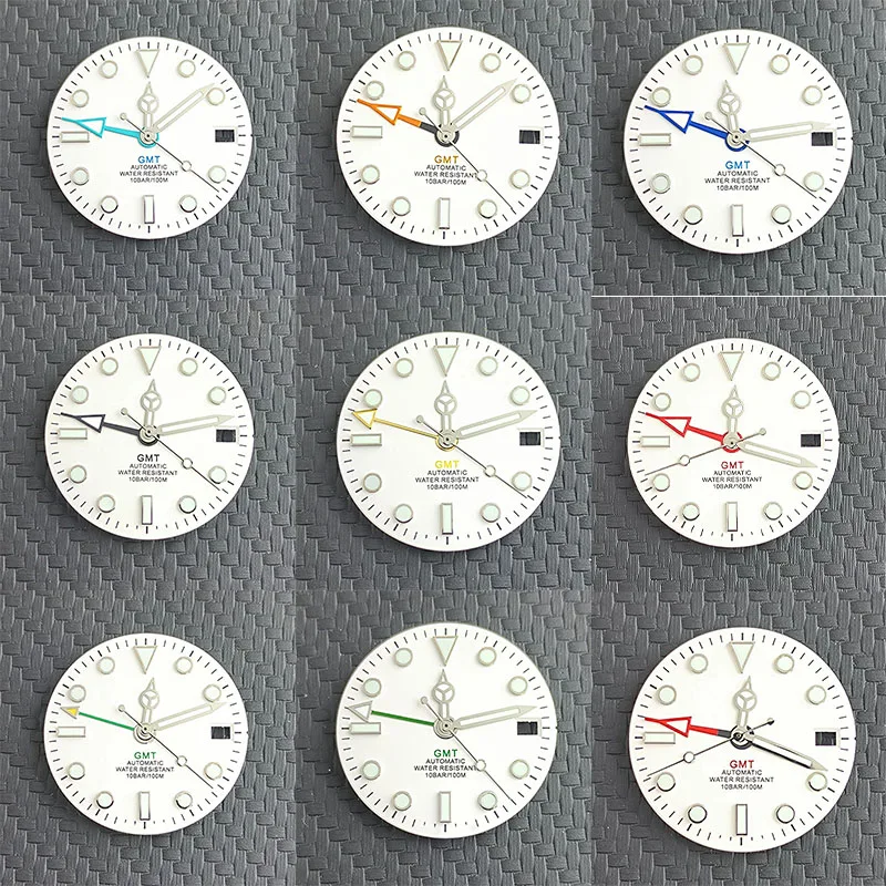 Zifferblatt-Zubehör, 28,5 mm GMT-Zifferblatt, grünes Paket, C3, leuchtend, kann mit Logo für 34 GMT NH-Uhrwerk, Uhrenzubehör angepasst werden