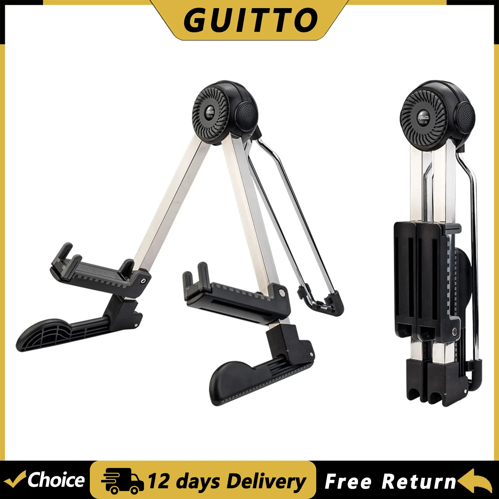 Suporte de Guitarra GUITTO GGS-03, Tripé Universal Portátil, Suporte Musical em Forma de A para Guitarra, Ukulele, Violino e Mandolim