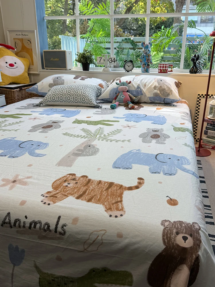 

Постельное белье из чистого хлопка с героями мультфильмов, цельное постельное белье с изображением зоопарка, Bed eet 2, кровать 8 м, односпальное, двуспальное, новое поступление, чехлы на постельные принадлежности