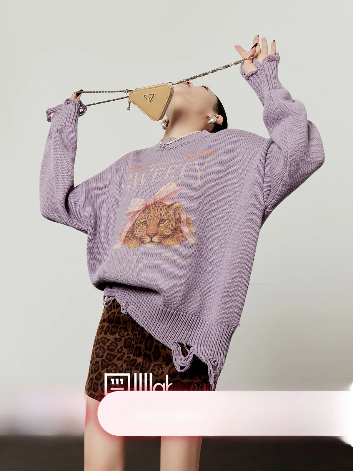 

Sweet Purple Knitwear Loose Sle Women's Spring New Hole Knitted Sweater Comfortable Fit Long Sve Letter Pattern Girl's C...