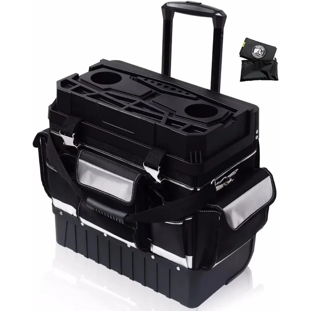 18'' Rolling Tool Bag with Wheels Tool Bags Organizer with Telescopic Handle and Waterproof Cover 330lbs Load Rated Storage