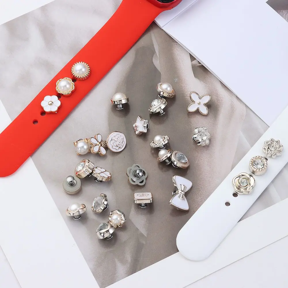 Silicone Strap Metal Decorative Ring Nails For Apple Watch Band Charms Creativity Pearl Flower Rivet Accessories For iwatch