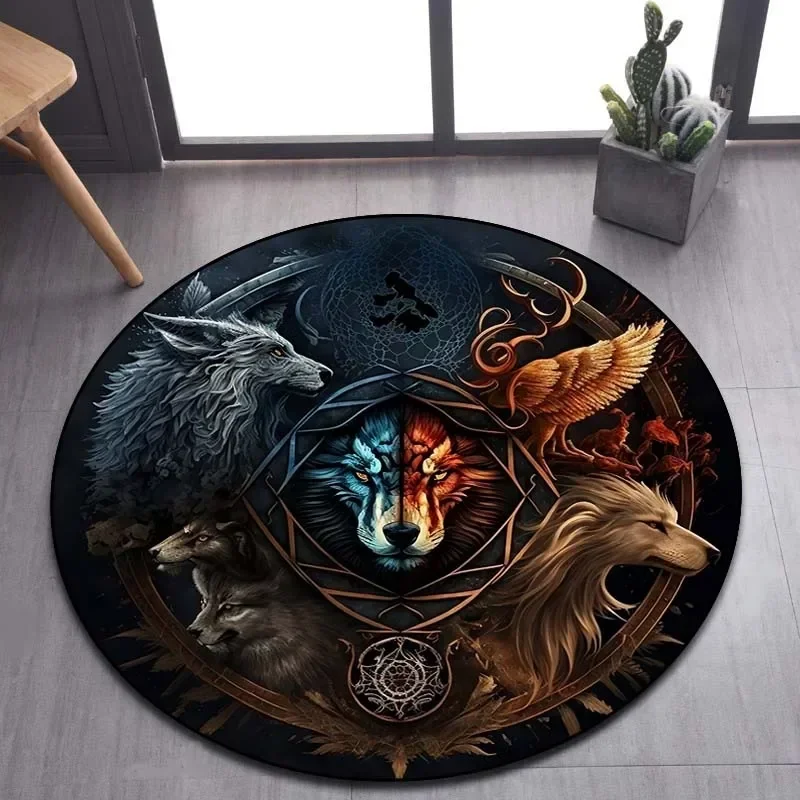 Viking Valknut Yggdrasil Tree of Life Round Area Rug,Carpet Rug for Living Room Bedroom Sofa Playroom Decor,Non-slip Floor Mat