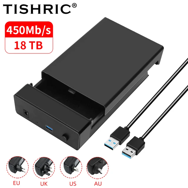 Zewnętrzna obudowa dysku twardego TISHRIC 2.5/3. Obudowa zewnętrznego dysku twardego 5 SSD 450 Mb/s 18 TB Adapter obudowy dysku twardego SATA na USB 3.0