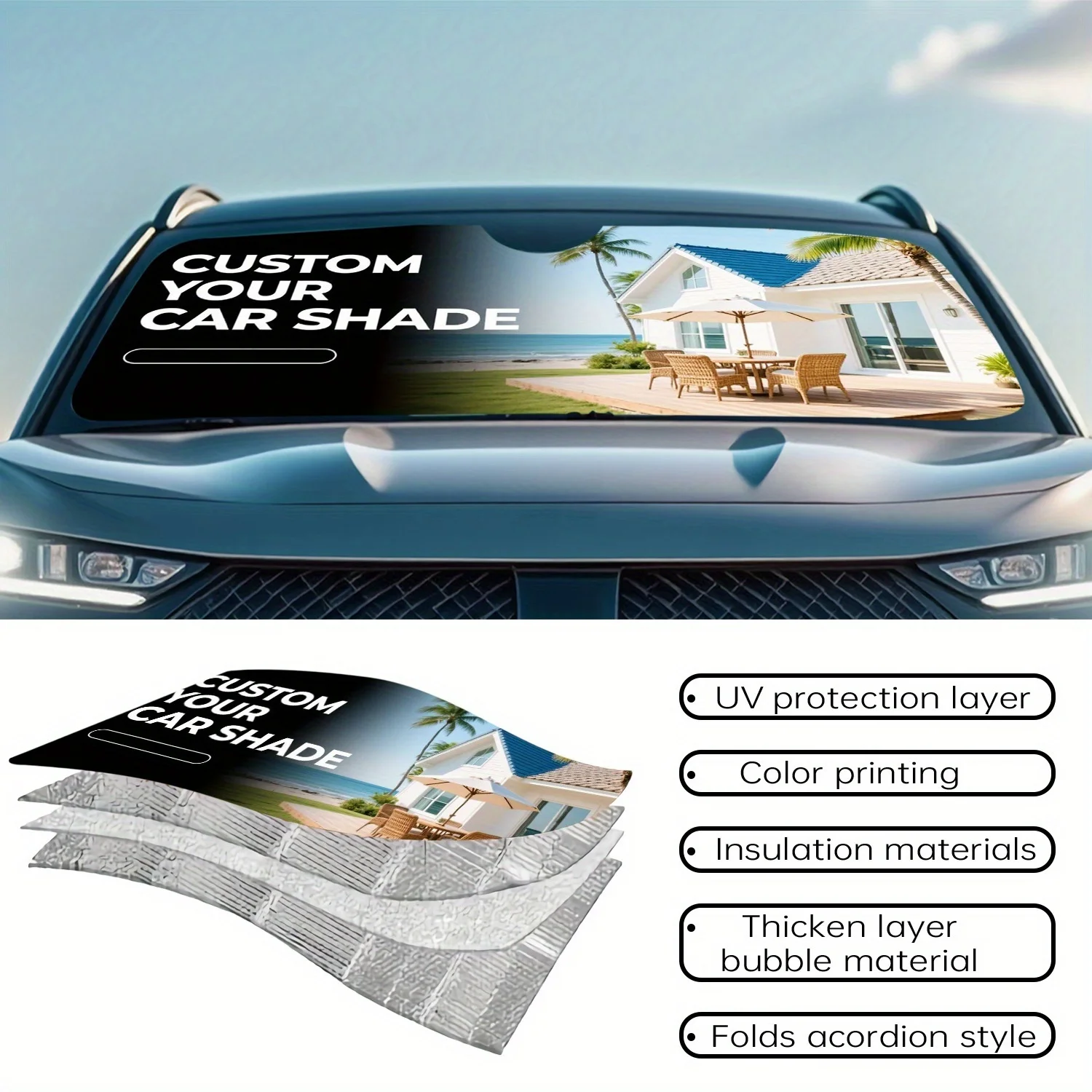 Custom Car Sun Visor,Windshield Sun Shade, Sunshade For Car Windshield, Upload Photo Text Logo For Personalization, Easy Install