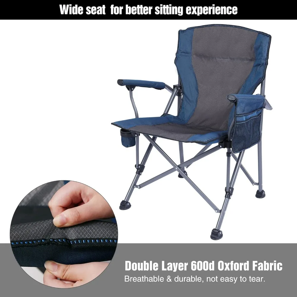 Oversized Folding Camping Chair for Adults Heavy Duty 250/300/330lb，Sturdy Steel Frame Outdoor Camp Chairs Portable Lawn Chair